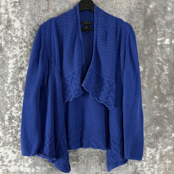 Design History Size L Cotton Blend Open Knit Cardigan Sweater Purple Blue - Picture 1 of 7
